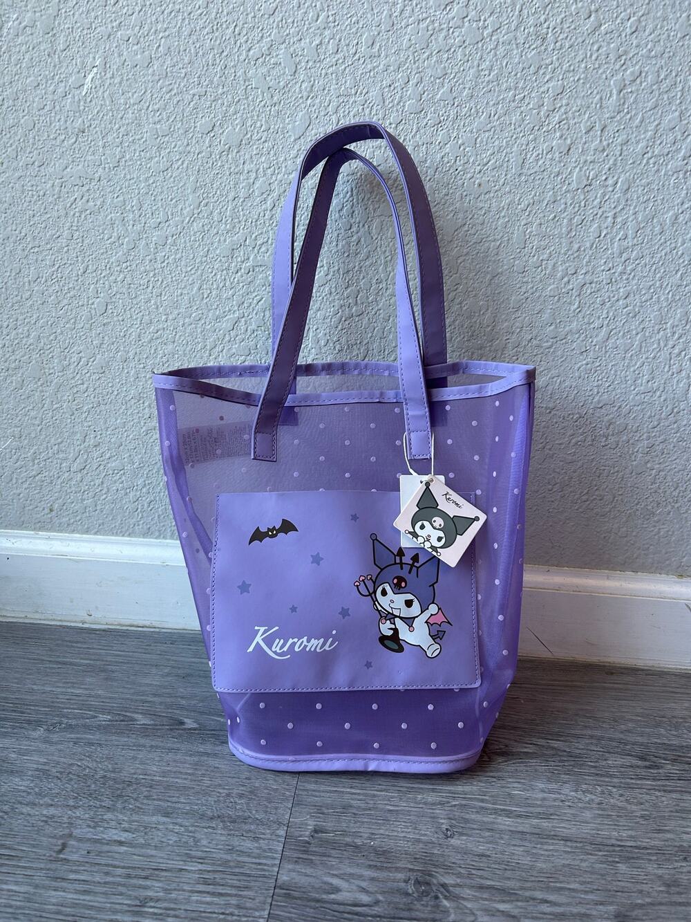 NWT Miniso Sanrio Kuromi Purple Mesh Tote Bag Polka Dot Shoulder Bag Kawaii New
